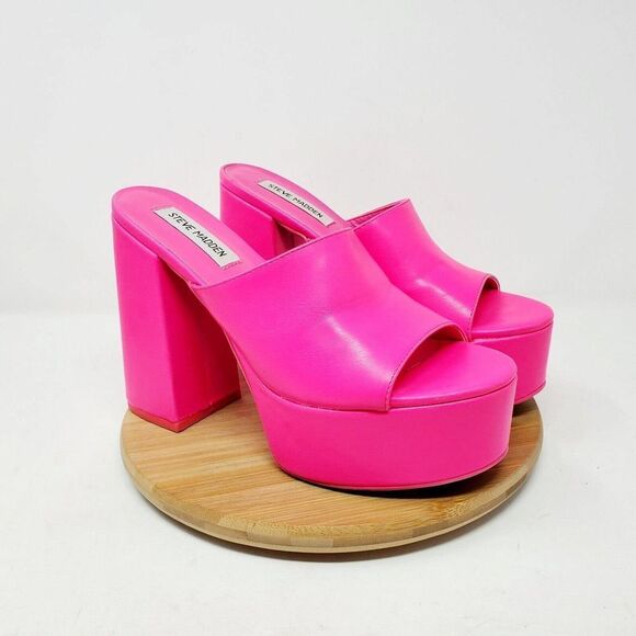 Steve Madden Shoes - Steve Madden Platform Sandals Women 9.5 Neon Pink 90s Y2K Jungle Slide Heel Shoe
